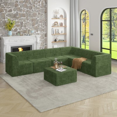 130.32" Modern Minimalist Corduroy L-Shape Modular Sectional Sofa, No Assembly Needed, 7-piece Free Combination Sofa