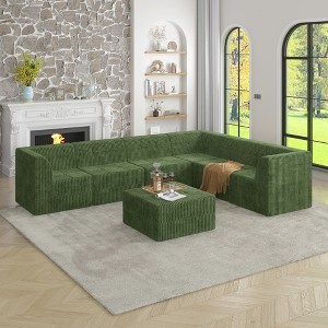 130.32" Modern Minimalist Corduroy L-Shape Modular Sectional Sofa, No Assembly Needed, 7-piece Free Combination Sofa - 1 of 4