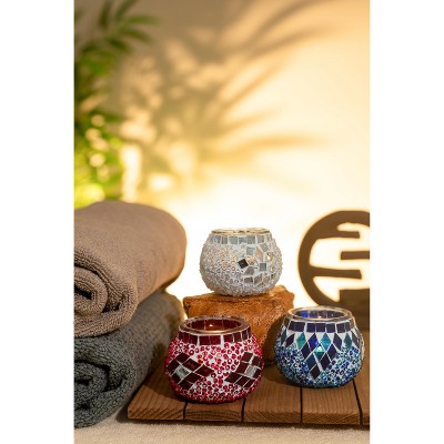 Handmade Mosaic Glass Tealight Candle Holders Set of 3