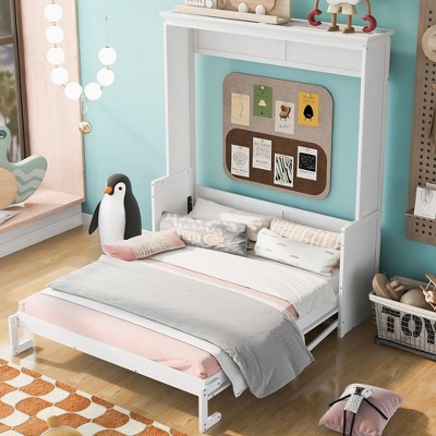 NicBex Queen Size Murphy Bed Wooden Queen Bed Frame Morden Hideaway Wall Bed with Storage Shelf for Apartment