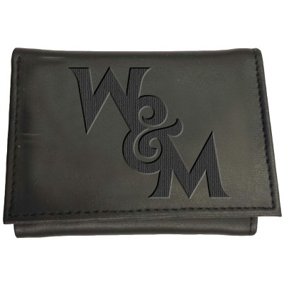 Evergreen NCAA William & Mary Tribe Black Leather Trifold Wallet Officially Licensed with Gift Box