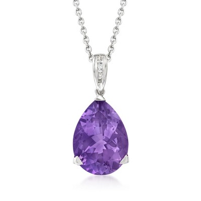 Ross-Simons 8.25 Carat Amethyst Pendant Necklace With Diamond Accents in Sterling Silver Size 18