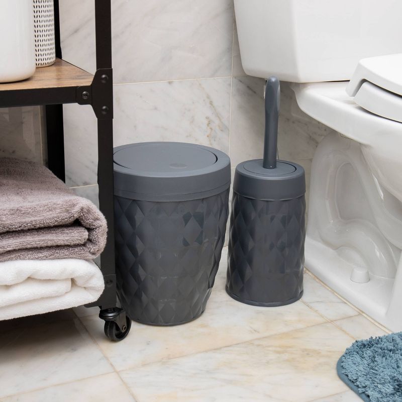 Round Wastepaper Basket and Toilet Brush Set Gray - Mind Reader, 2 of 5