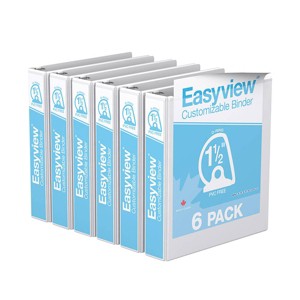 1.5" Premium Angle D Ring Binder 6pk Customizable View White - Easyview: 350 Sheet Capacity, 2 Pockets, Hard Cover - 1 of 2
