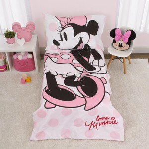 NoJo Disney Minnie Mouse - Pink, White, and Black 4 Piece Toddler Bed Set with Comforter, Fitted Bottom Sheet, Flat Top Sheet, Reversible Pillowcase - 1 of 4