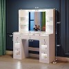 Petrimins 43"W Makeup Vanity Desk with Mirror and 3 Colors LED Lights, Glass Top Dressing Table with 7 Drawers, Vanity Table Set - 2 of 4