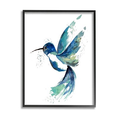 Stupell Industries Modern Blue Hummingbird Flying Framed Giclee Art