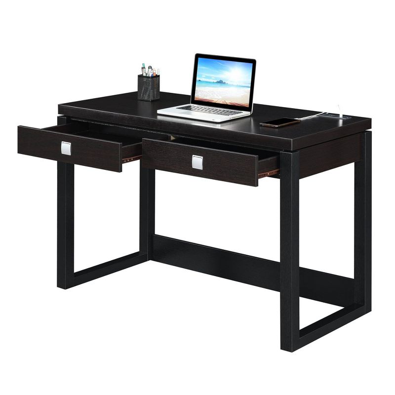 Newport 2 Drawer Desk with Charging Station Espresso/Black - Breighton Home, 5 of 11