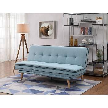 72" Savilla Sectional Sofa Blue Linen/Oak Finish - Acme Furniture