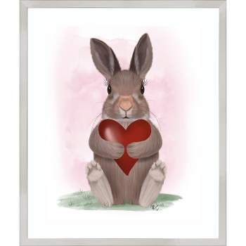 Amanti Art Bunny Heart Hug by Fab Funky Wood Framed Wall Art Print 21 in. x 25 in.