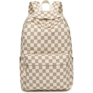 Attop Teen Girls School Backpack Women's Laptop Backpack College School Bag Middle School Travel Work Commuter Backpack (Brown Checkerboard) - 1 of 4