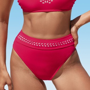 Women's Red Banded High-Rise Bikini Bottoms Swimsuit - Cupshe - 1 of 4