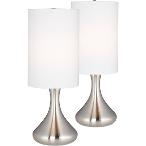 360 Lighting Melmore Modern Mid Century Accent Table Lamps 17" High Set of 2 Brushed Nickel Metal Droplet White Cylinder Shade for Bedroom House Home - 1 of 4