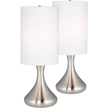 360 Lighting Melmore Modern Mid Century Accent Table Lamps 17" High Set of 2 Brushed Nickel Metal Droplet White Cylinder Shade for Bedroom House Home