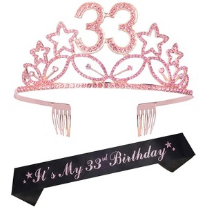 MEANT2TOBE 33rd Birthday Sash & Tiara Set, Silver Rhinestone - 1 of 4