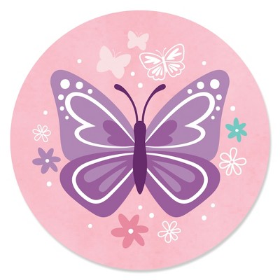 Big Dot of Happiness Beautiful Butterfly - Floral Baby Shower or Birthday Party Circle Sticker Labels - 24 Count