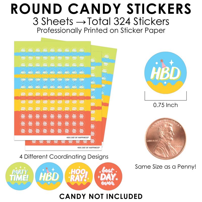 Big Dot of Happiness Party Time - Happy Birthday Party Small Round Candy Stickers - Party Favor Labels - 324 Count, 3 of 7