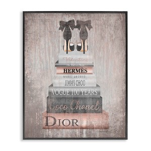 Stupell Industries Book Stack Heels Metallic Pink Framed Giclee Art, Black, 11" x 14" - 1 of 4