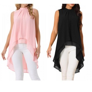 INSPIRE CHIC Women's Casual Tie Back Asymmetrical High Low Sleeveless Mock Neck Flowy Blouse 2 Packs - 1 of 4
