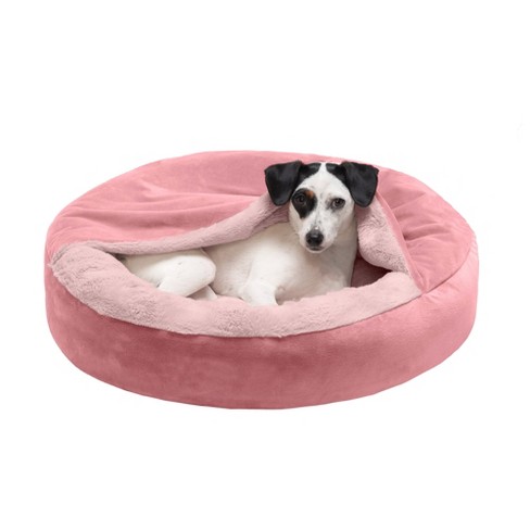 Furhaven Small Velvet Wave Fur Hooded Donut Pet Bed Soft Pink Target