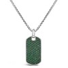 Haus of Brilliance Men's Silver Created Green Emerald Dog Tag Pendant Necklace - 22" Inches - 2 of 4