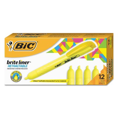 BIC 12pk Brite Liner Retractable Chisel Tip Highlighters - Yellow