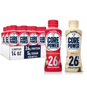 Core Power Protein Shake, Variety 12 Pack (6 Vanilla, 6 Strawberry Banana) 26g Bottle, 14oz - 1 of 4