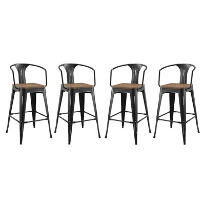 Set of 4 Promenade Barstool with Arms Black - Modway