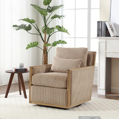 Corduroy Swivel Barrel Chair, 360° Rotating Accent Chair with Sturdy Metal Base for Living Room, Nursery or Office - ModernLuxe