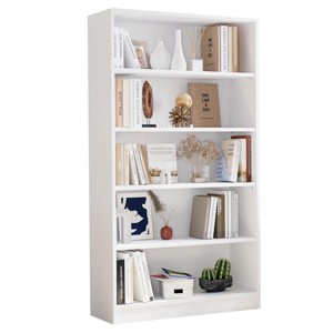 SEVOBAL Decorative Bookshelf Tall 5 Shelf Wood Bookcase Adjustable Storage for Bedroom Office Space, White, 33"*11.6"*60" - 1 of 4