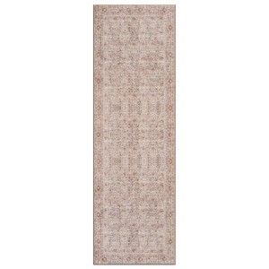 World Rug Gallery Delano Terracotta Floral Pattern Indoor Rug – Washable Low Pile Rug with Non-Slip Backing - 1 of 4