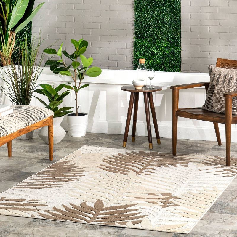 nuLOOM Molly Textured Tropical Leaves Indoor/Outdoor Area Rug Beige, 2 of 10