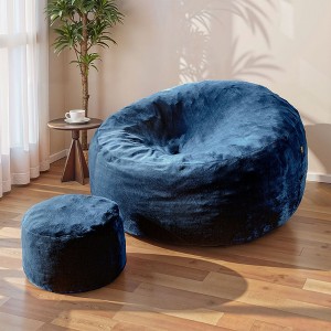 XIZZI Giant Bean Bag Sofa Set with Ottomanfor Ultimate Relaxation, Luxe Flannel Comfort for Living Room/Bedroom/Office, Available in 5 Colors - 1 of 4