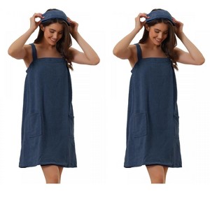 INSPIRE CHIC Women's 2 Pcs Sleeveless Towel Wrap Robe with Strap for Shower - 1 of 4