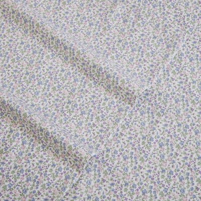 King White Cotton Percale Sheet Set with Floral Print