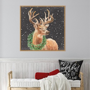 Amanti Art 30"x30" Woodland Holidays Stag Black by Danhui Nai Framed Canvas Wall Art Print - 1 of 4