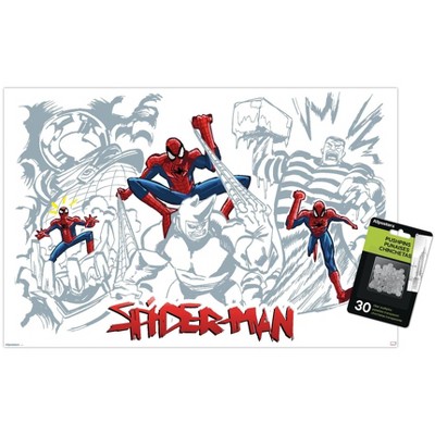 Trends International Marvel Spider-Man: Inked - Trio Unframed Wall Poster Print Clear Push Pins Bundle 14.725" x 22.375"