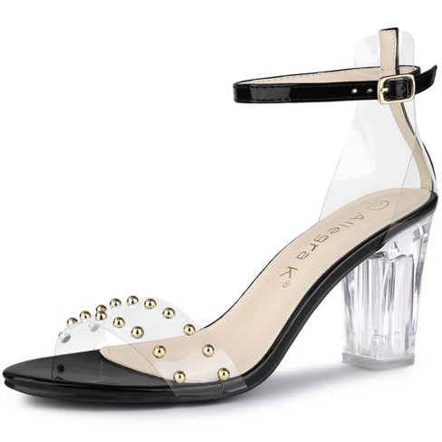 Allegra K Women's Clear Block Heel Buckle Closure Ankle Strap Sandals ...