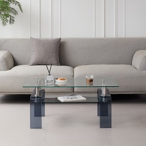 Hrinhom 39.3"W 2-Layer Transparent Tempered Glass Coffee Table,All-Glass - 1 of 4