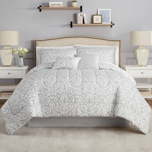 Gray Damask Tanner Reversible Comforter Set (queen) - Marble Hill : Target