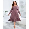 Coolmee Women's Plus Size Dresses Round Neck Long Sleeve Casual Midi Dress with Pockets - 2 of 4