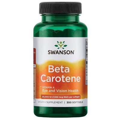 Swanson Beta-Carotene Vitamin A Supplement, Helps Promote Healthy Skin, Hair & Eyes, 25,000 IU (300 Softgels).