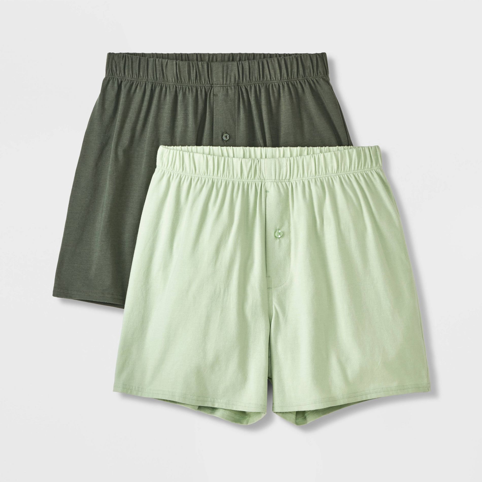 Men's 2pk Fashion Knit Boxer Briefs - Goodfellow & Co™ Sage Green M: Cotton-Spandex Blend, Mid Rise