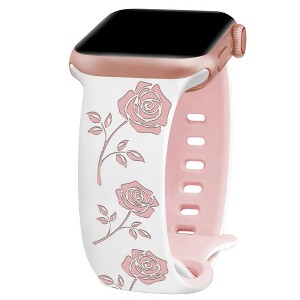 HTUTWOO Rose Floral Engraved Apple Watch Band, Two-Tone Silicone Strap 38/40/41/42/44/45/49mm for iWatch Series 11 10 9 8 7 6 5 4 3 2 1 SE Ultra - 1 of 4