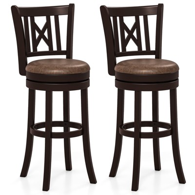 Tangkula Set of 2 Bar Stools 30" Swivel Bar Chairs w/ Footrest Hollowed Backrest