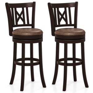 Tangkula Set of 2 Bar Stools 30" Swivel Bar Chairs w/ Footrest Hollowed Backrest - 1 of 4