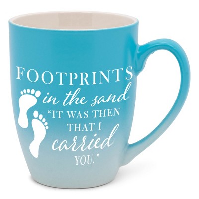 Elanze Designs Footprints In Sand Two Toned Ombre Matte Sky Blue and White 12 ounce Ceramic Stoneware Coffee Cup Mug