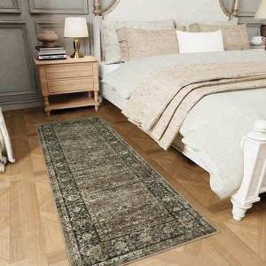 Vintage Floral Print Area Rug Soft Washable Living Room Area Rug Non Slip Low Pile Traditional Carpet - 1 of 4