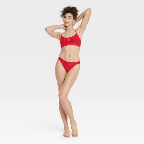 Women's Plush Ribbed Bra And Underwear Set - Colsie™ Red Xs : Target