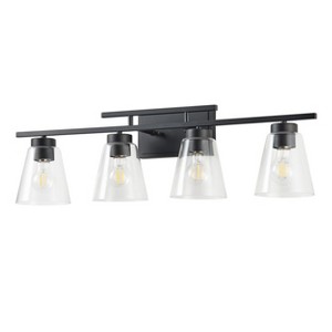 Dewdrop 4-Light Backlit Mirror Vanity Light, Modern Matte Black Wall Sconce with Clear Glass Shades, ETL Certified for Bathroom - 1 of 4